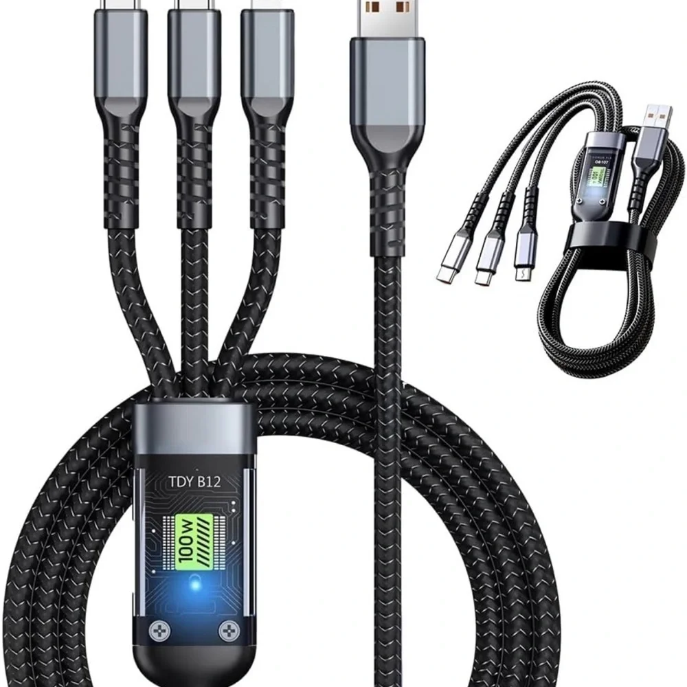 3 in 1 Multi Charging Cable, 1100W USB C Multi Charging Cable - Black - NEW